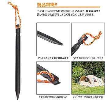 Amazon.co.jp: アルミ ペグ 10本セット 18cm 収納袋付き Y字型 Y